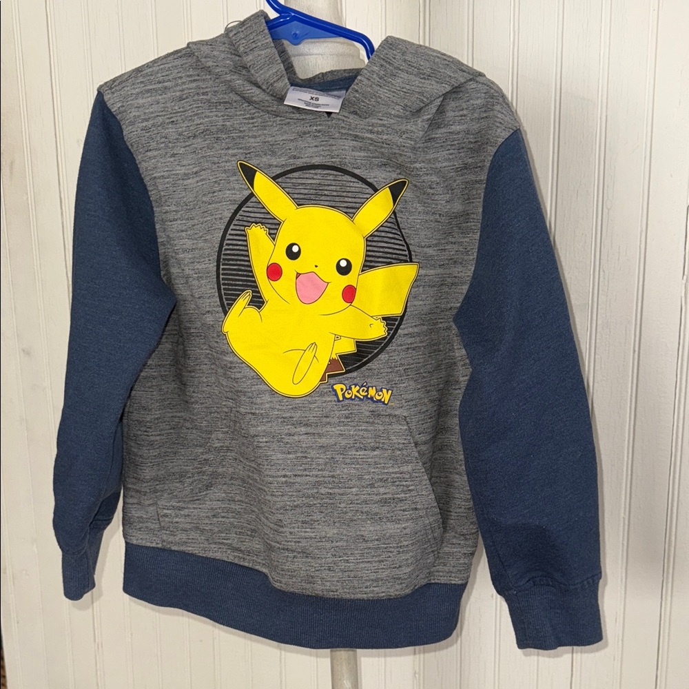 Pokemon Kids Hoodie with Pikachu in Gray and Blue